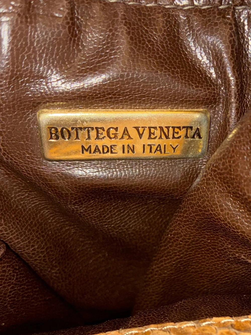 Vintage Bottega Veneta Brown Woven Fabric Crossbody Bag Python Snakeskin Trim